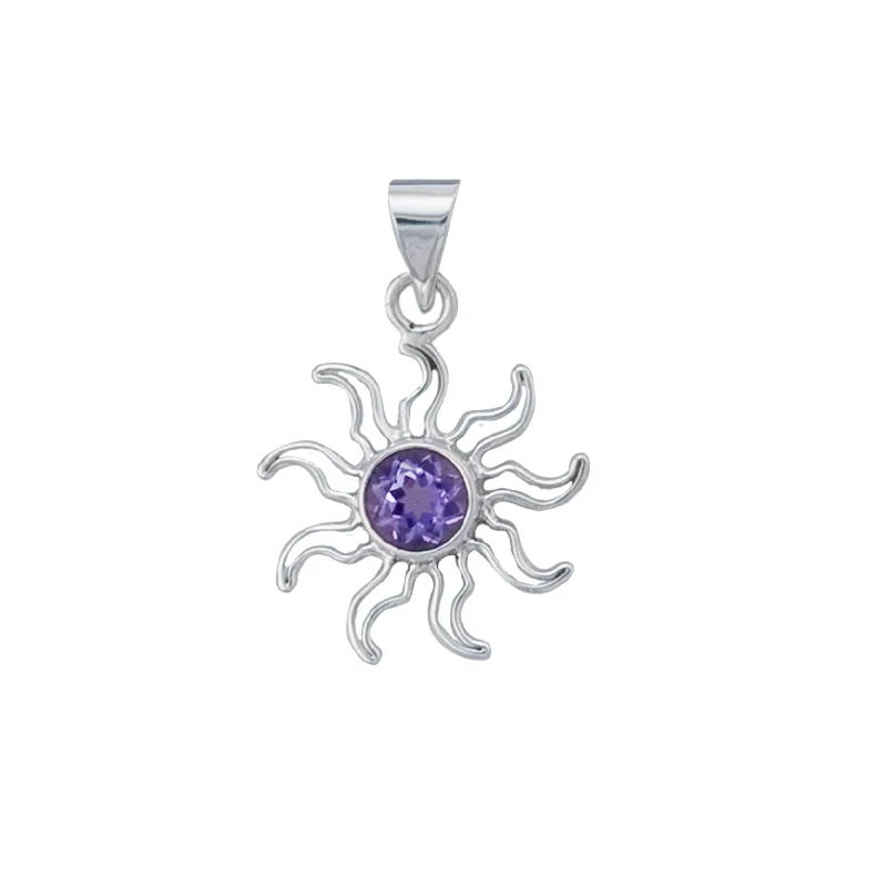 Sterling Silver Amethyst Sun Pendant