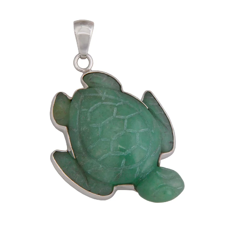 Sterling Silver Aventurine Sea Turtle Pendant