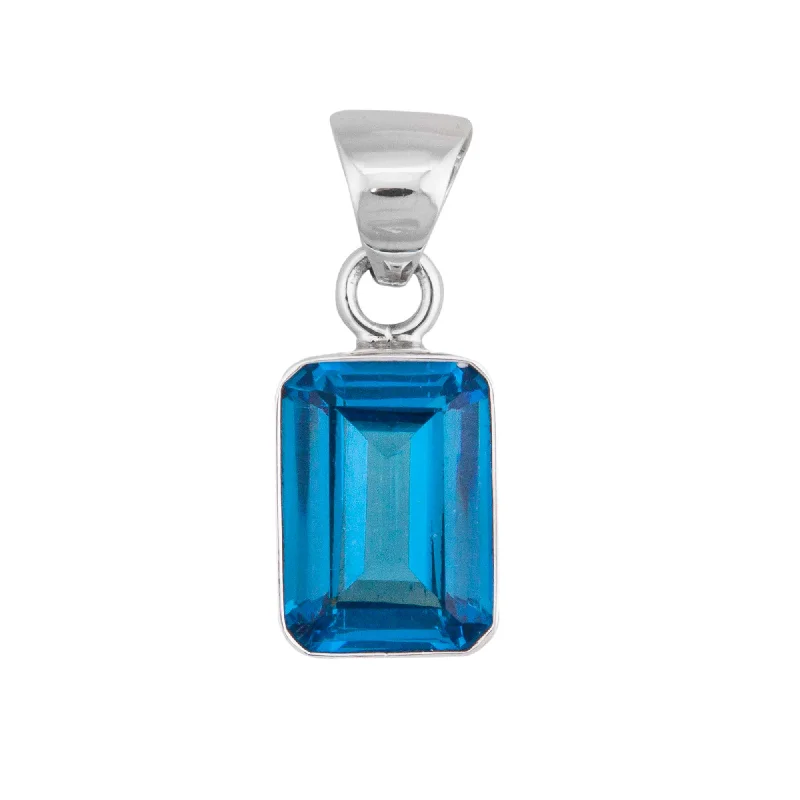 Sterling Silver Rectangle Blue Topaz Pendant