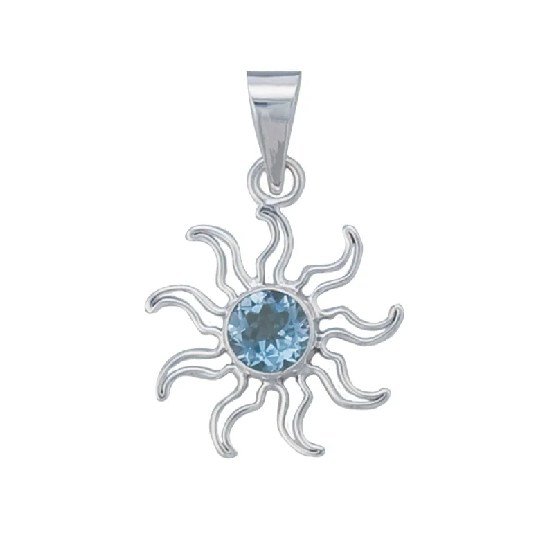 Sterling Silver Blue Topaz Sun Pendant