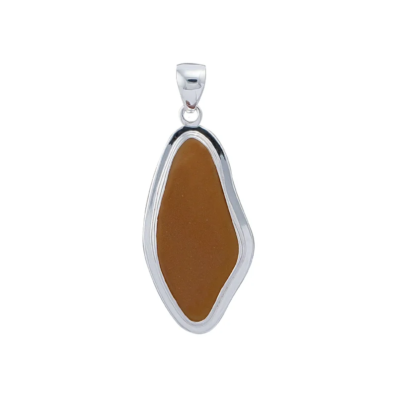 Sterling Silver Brown Recycled Glass Pendant with Detailed Edge