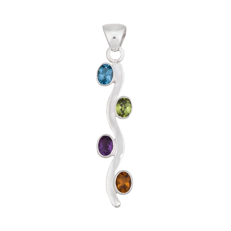 Sterling Silver Multi-Gemstone Wave Pendant