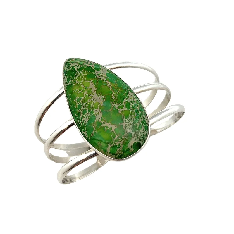 Sterling Silver Green Color-Enhanced Jasper Multi-Band Cuff