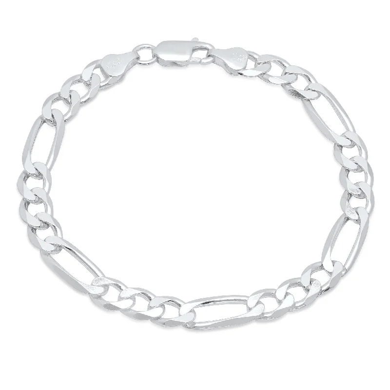 Sterling Silver Italian 7.5 mm Diamond-Cut Figaro Bracelet (8 Inch)