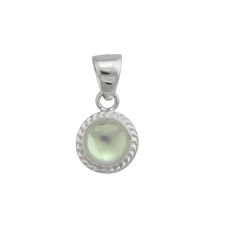 Sterling Silver Luminite Round Pendant with Detailed Edge