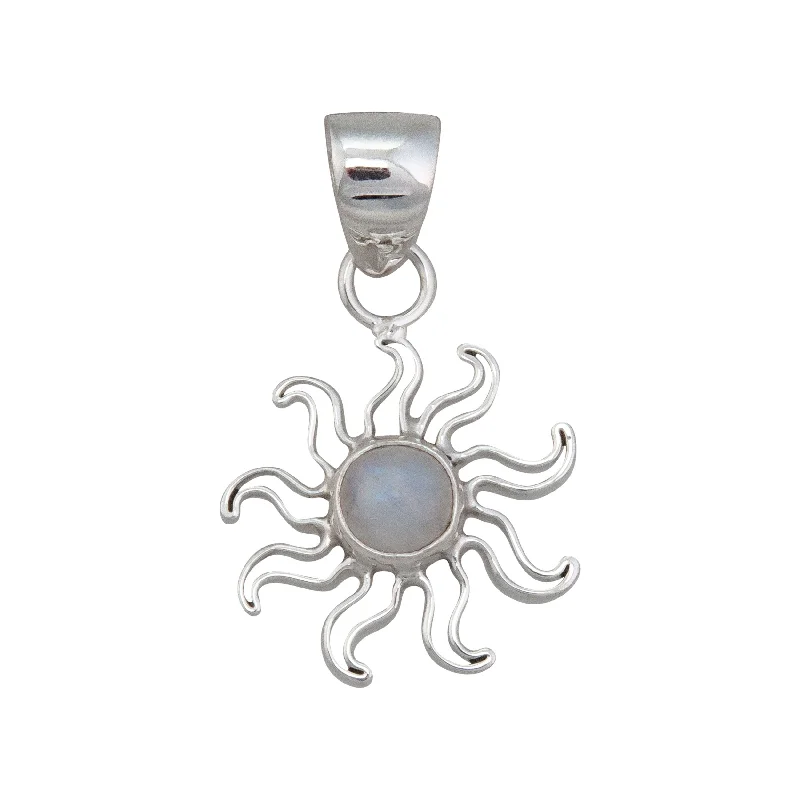 Sterling Silver Rainbow Moonstone Sun Pendant