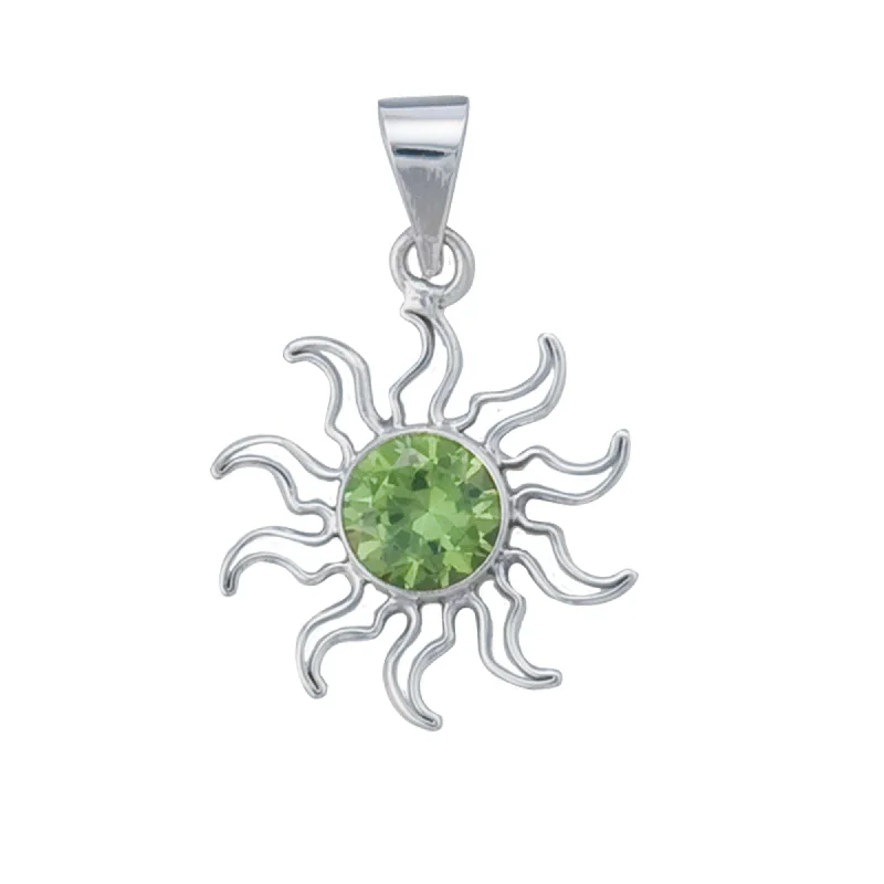 Sterling Silver Synthetic Peridot Sun Pendant