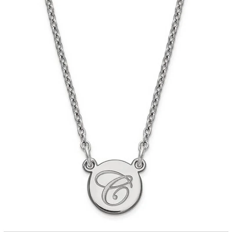 Sterling Silver Tiny Circle Script Initial Pendant