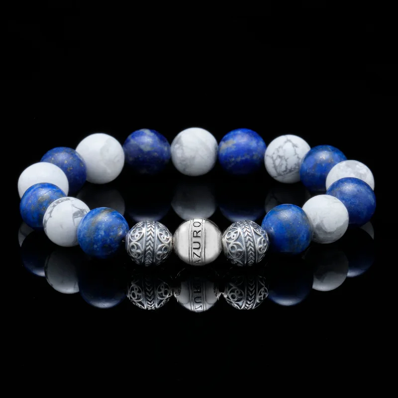 The Navigator | Silver Howlite Lapiz Lazuli Beaded Bracelet