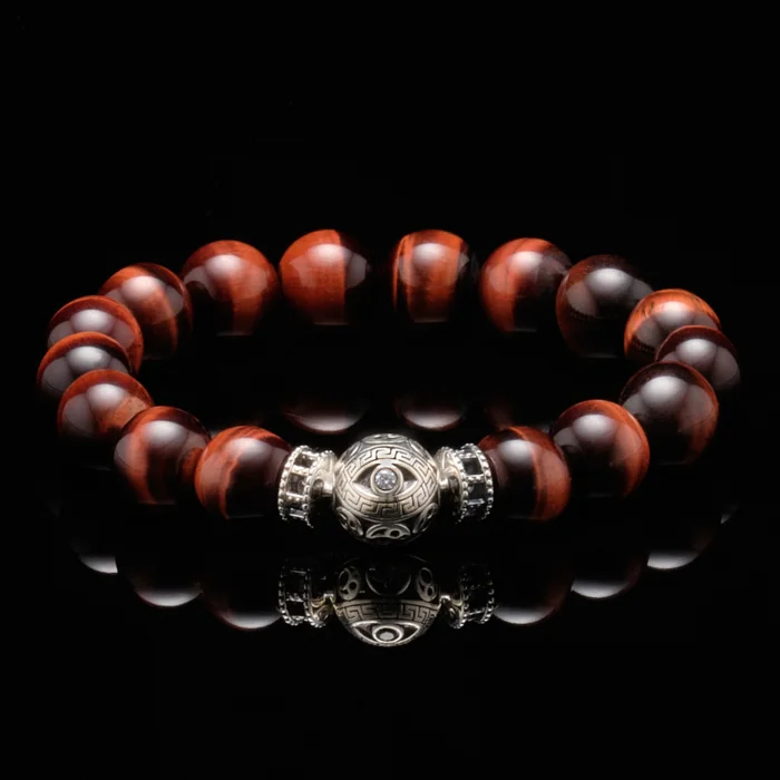 The Silver Black evil eye Red Tiger eye bracelet