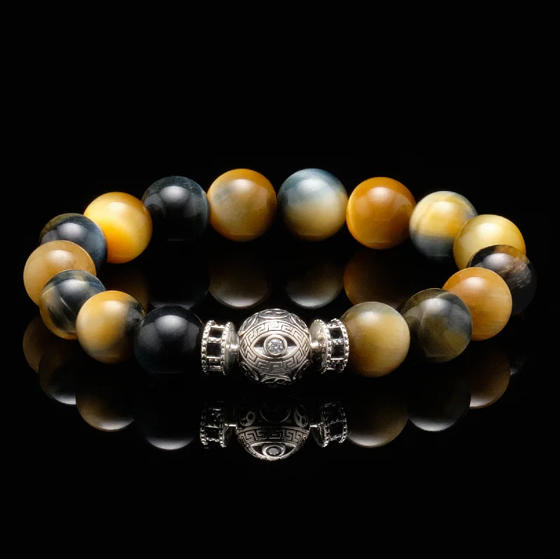 the silver white evil eye yellow blue tiger eye bracelet