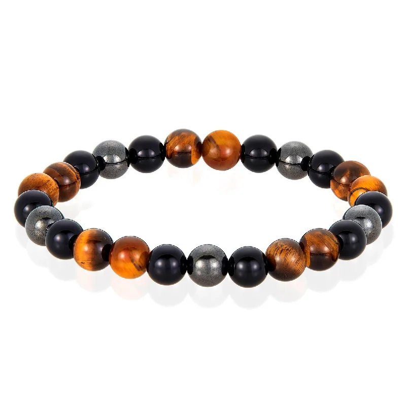 Tiger's Eye with Onyx and Magnetic Hematite Stretch Bracelet (8mm)