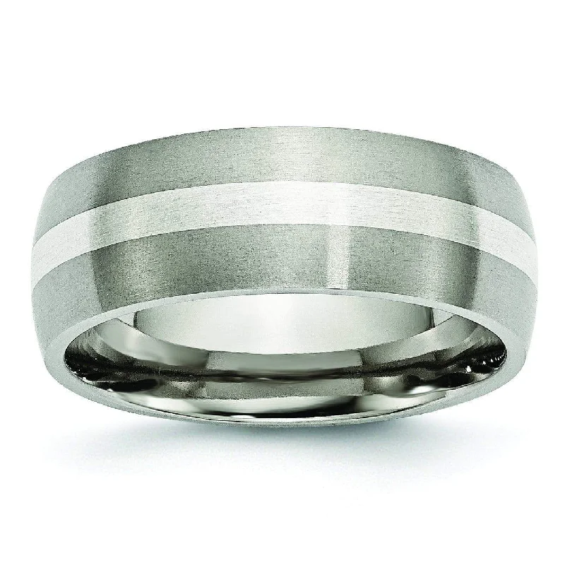 Titanium and Silver Wedding Band Matte Finish in 8mm