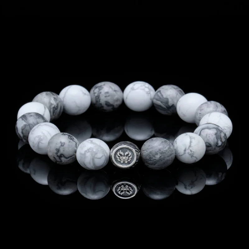 The Vault Hunter | Silver Dragrose Picasso Jasper Howlite Beaded Bracelet