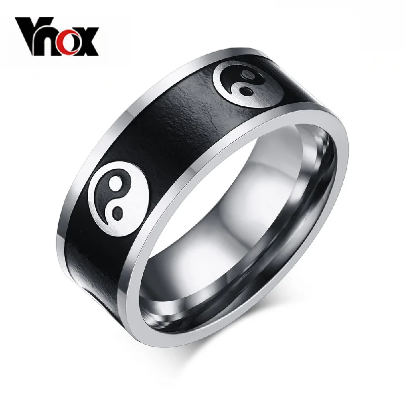 Vnox Vintage Style Men's Ring Stainless Steel Men Jewelry Chinese Taoism Taiji Rings for Men