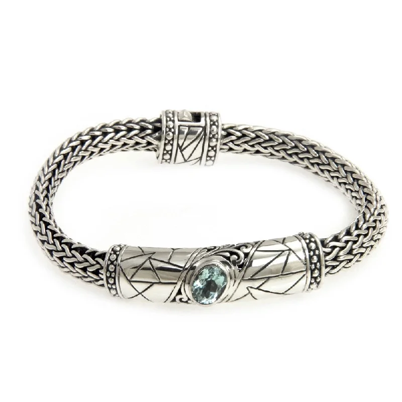 Women's Sterling Silver 'Meditate' Blue Topaz Bracelet