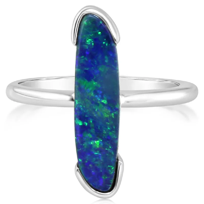 14K White Gold Australian Opal Doublet Ring