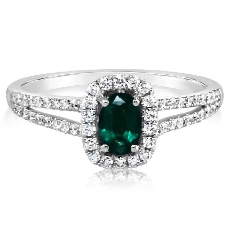 14K White Gold Emerald/Diamond Ring