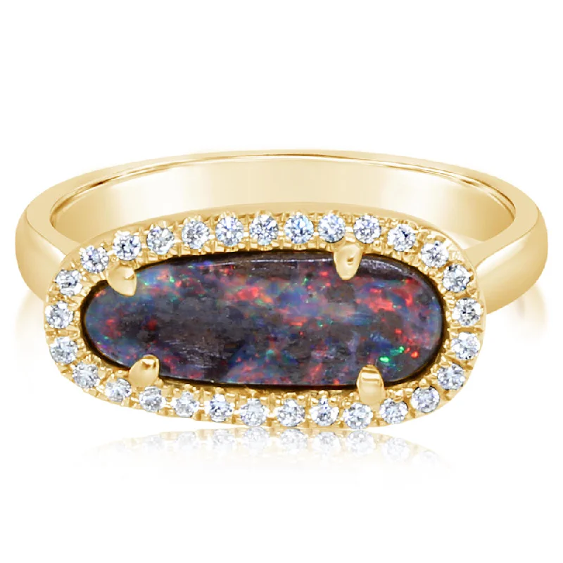 14K Yellow Gold Australian Boulder Opal/Diamond Ring