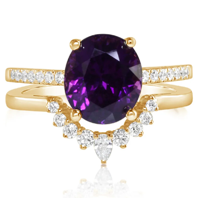 14K Yellow Gold Purple Garnet/Diamond Ring