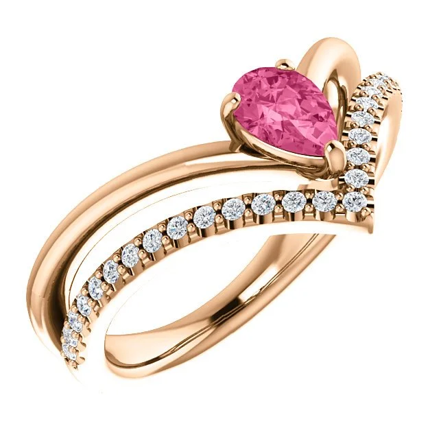 14KT GOLD 1/2 CTW PINK TOURMALINE & 1/6 CTW DIAMOND RING