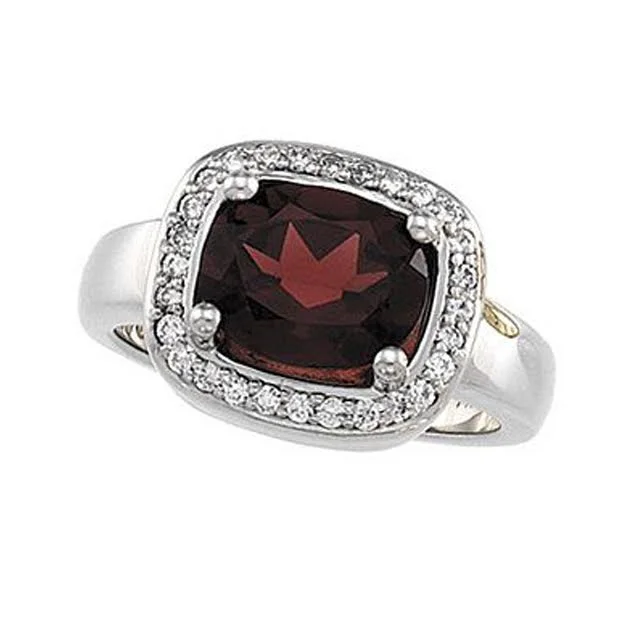 14KT GOLD 2.80 CT GARNET & .28 CTW DIAMOND HALO RING