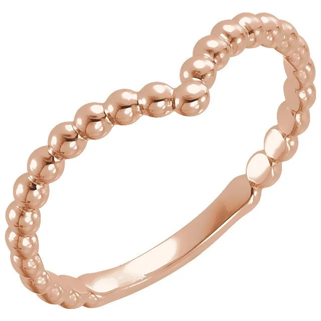 14KT Gold Beaded Stackable "V" Ring