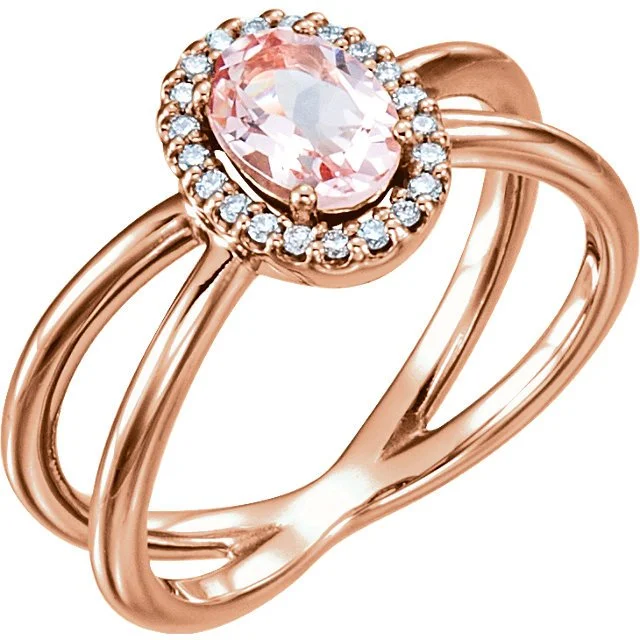 14KT GOLD MORGANITE & DIAMOND CRISS CROSS HALO RING