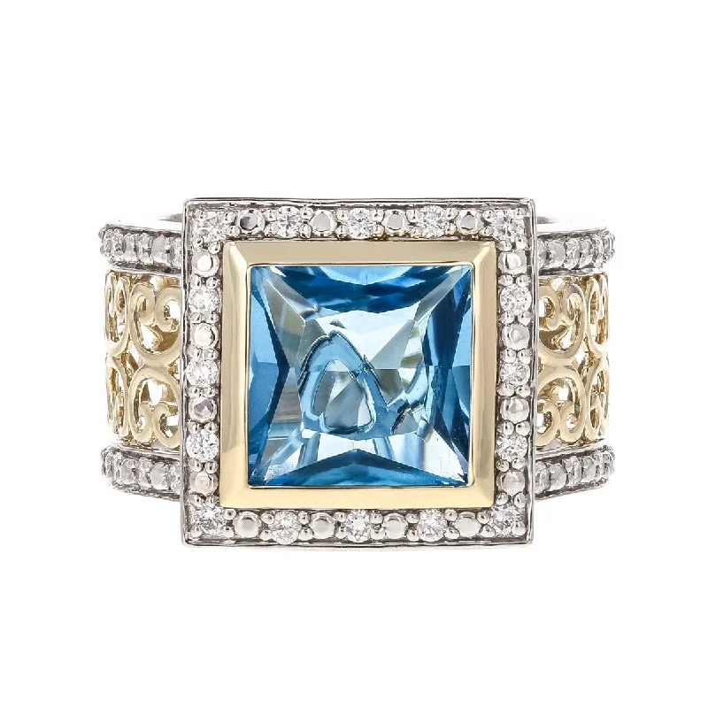 14KT GOLD PRINCESS CUT GEMSTONE & DIAMOND HALO RING