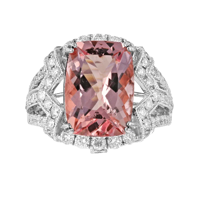 14KT TWO-TONE GOLD 6.17 CT MORGANITE & 1.35 CTW DIAMOND FASHION RING