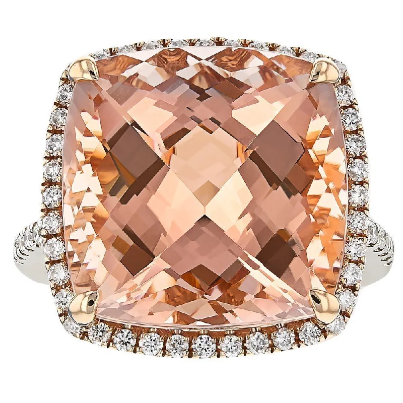 14KT WHITE GOLD 14.28 CT MORGANITE & 0.42 CTW DIAMOND HALO RING