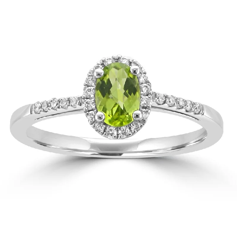 14KT WHITE GOLD PERIDOT & DIAMOND HALO RING