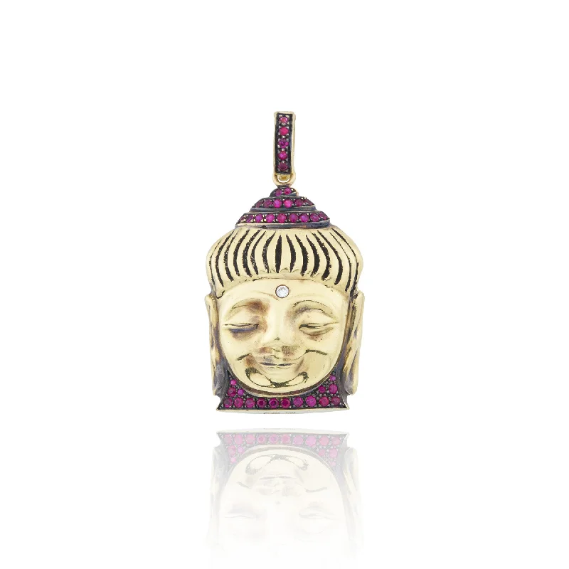 18kt Aspiring Buddha Charm with Pavé Rubies and Diamond