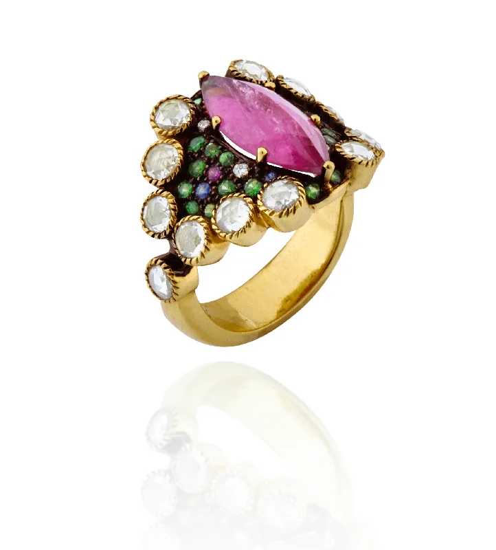 One-of-a-Kind 18kt Green Gold 'Tutti Frutti' Cocktail Ring II