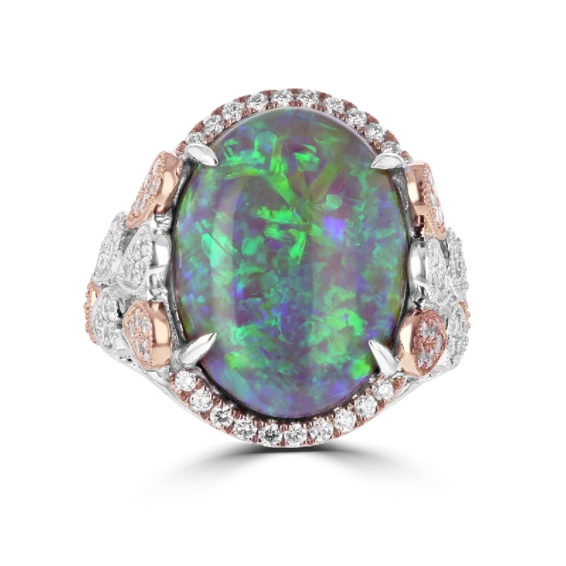 JULEVE 18KT TWO-TONE GOLD 9.33 CT OPAL & 0.78 CTW DIAMOND HALF HALO RING