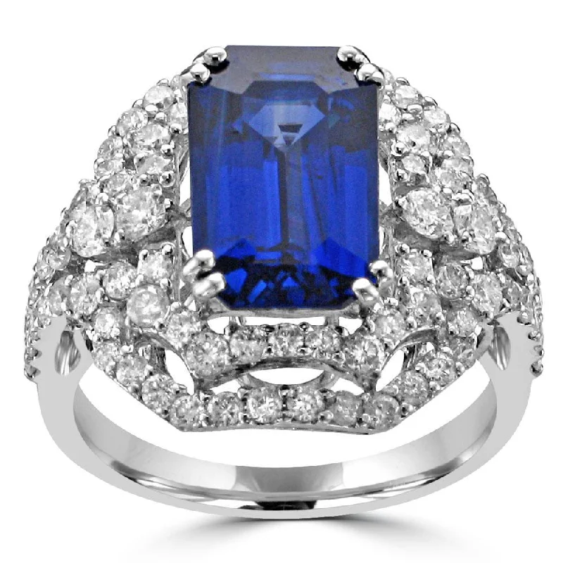 18KT WHITE GOLD 4.66 CT EMERALD CUT SAPPHIRE & 1.36 CTW DIAMOND RING