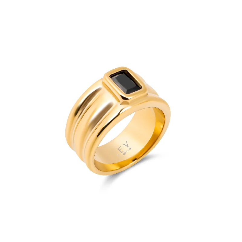 Alisa Triple Band Ring - Gold/Black - Size 6