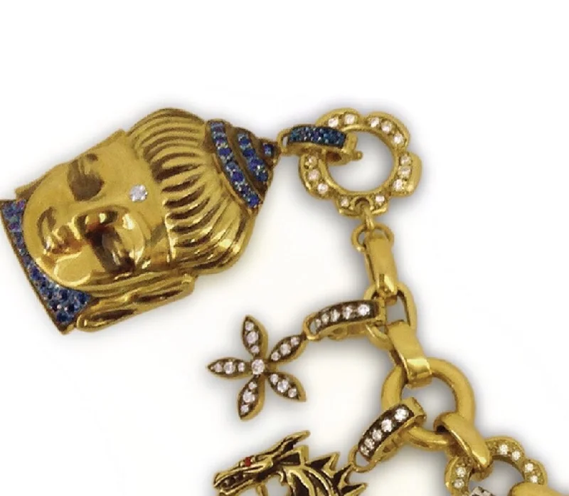 'Aspiring Buddha' Charm in 18kt Green Gold with Pavé Sapphires + Diamond