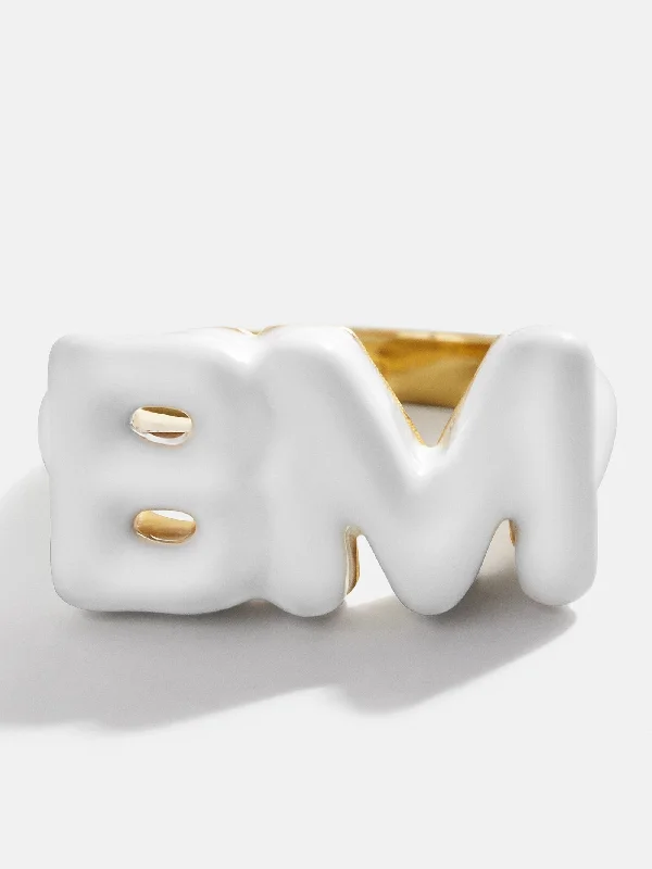 Double Initial Custom Block Ring - White