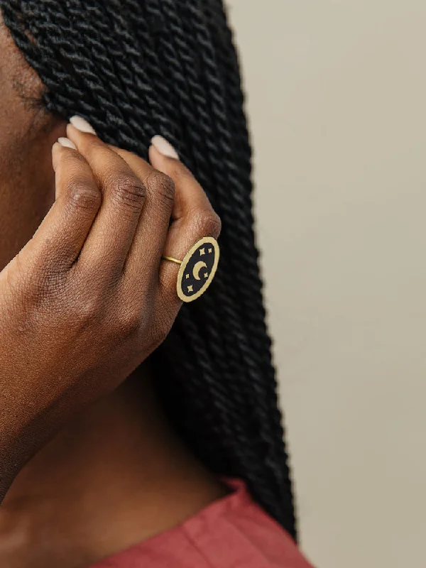 Enamel Moon Ring - Gold