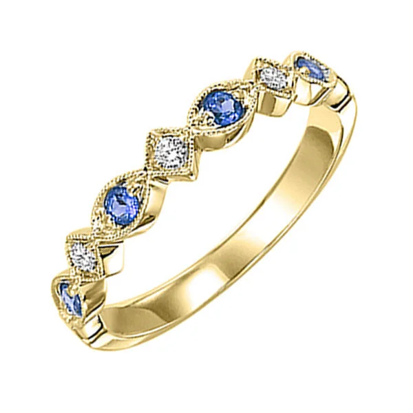 10KT YELLOW GOLD DIAMOND (1/20CTW) & SAPPHIRE (1/6 CTW) RING