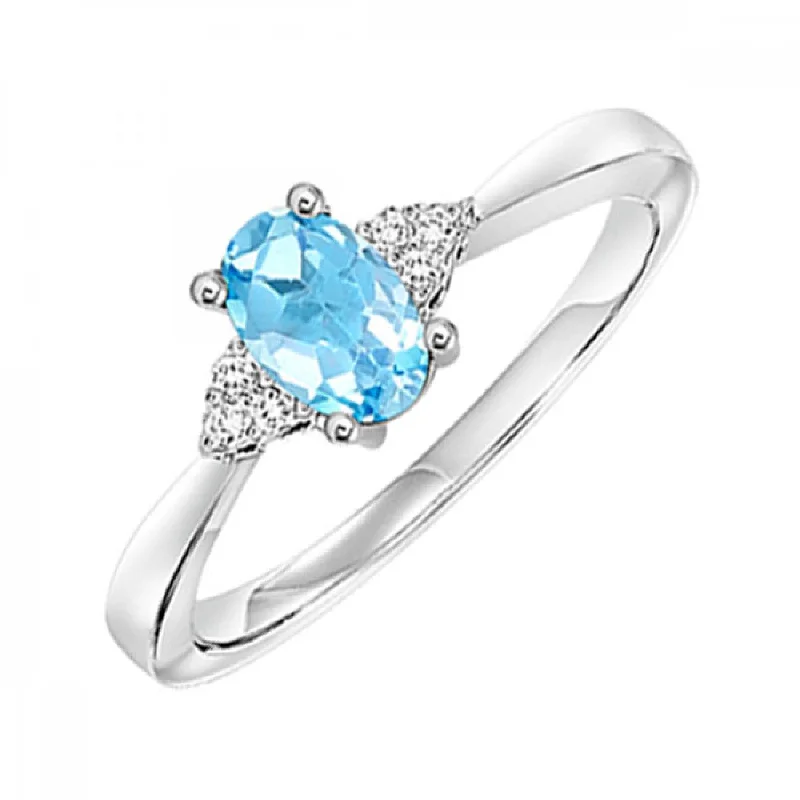 10KT White Gold Birthstone Ring - Blue Topaz- December