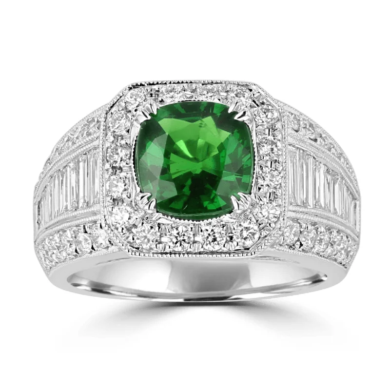 Juleve 18KT 1.87 CT Tsavorite & 1.48 CTW Diamond Asscher Halo Ring