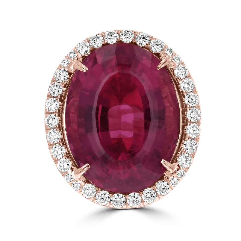 Juleve 18KT 26.26 CT Rubellite & 4.49 CTW Diamond Oval Halo Ring