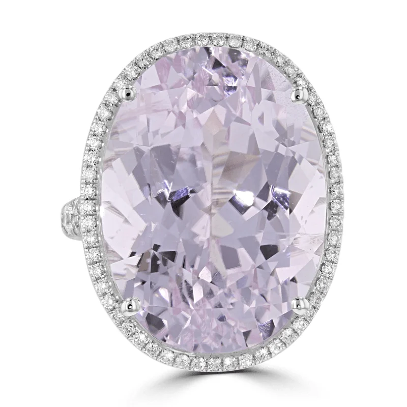 Juleve 18KT 35.56 CT Kunzite & .98 CTW Diamond Oval Halo Ring