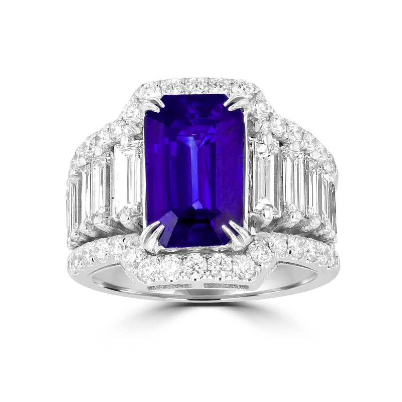 JULEVE 18KT 4.66 CT SAPPHIRE & 2.27 CTW DIAMOND RING