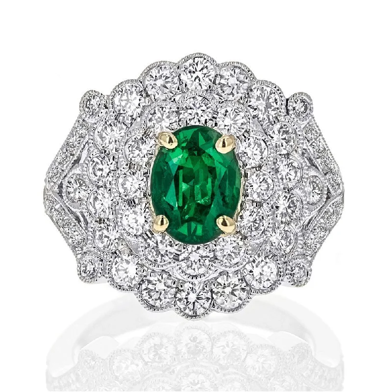 JULEVE 18KT GOLD 1.33 CT OVAL EMERALD & 1.54 CTW DIAMOND RING