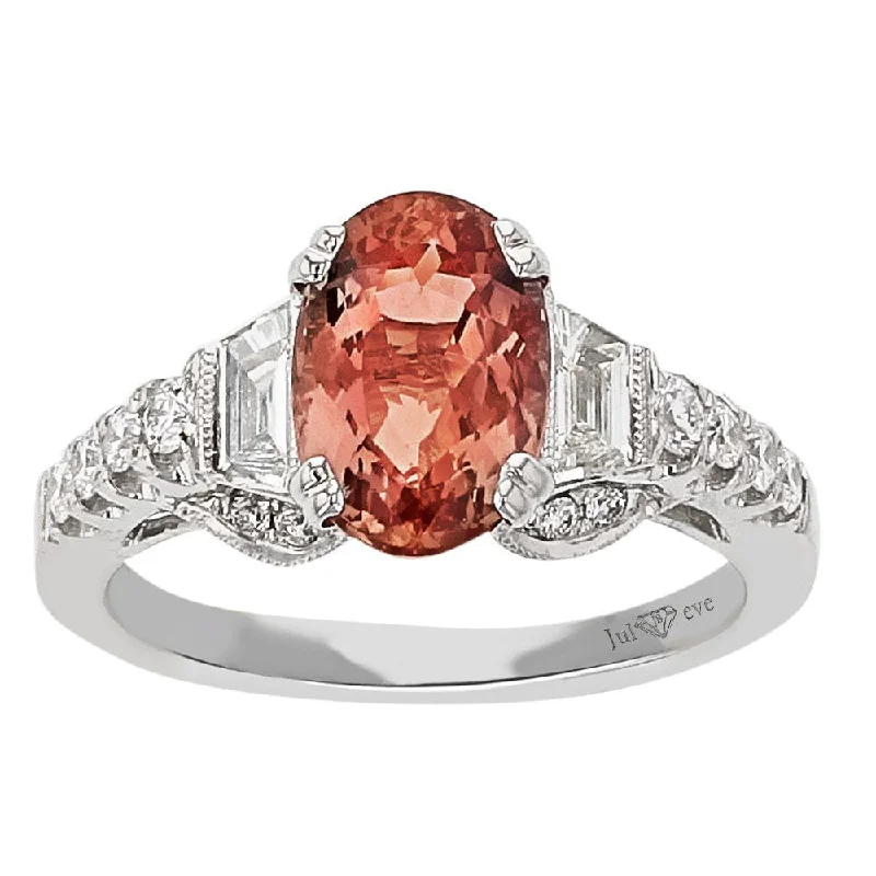 JULEVE 18KT GOLD 2.37 CT IMPERIAL TOPAZ & 0.58 CTW DIAMOND RING