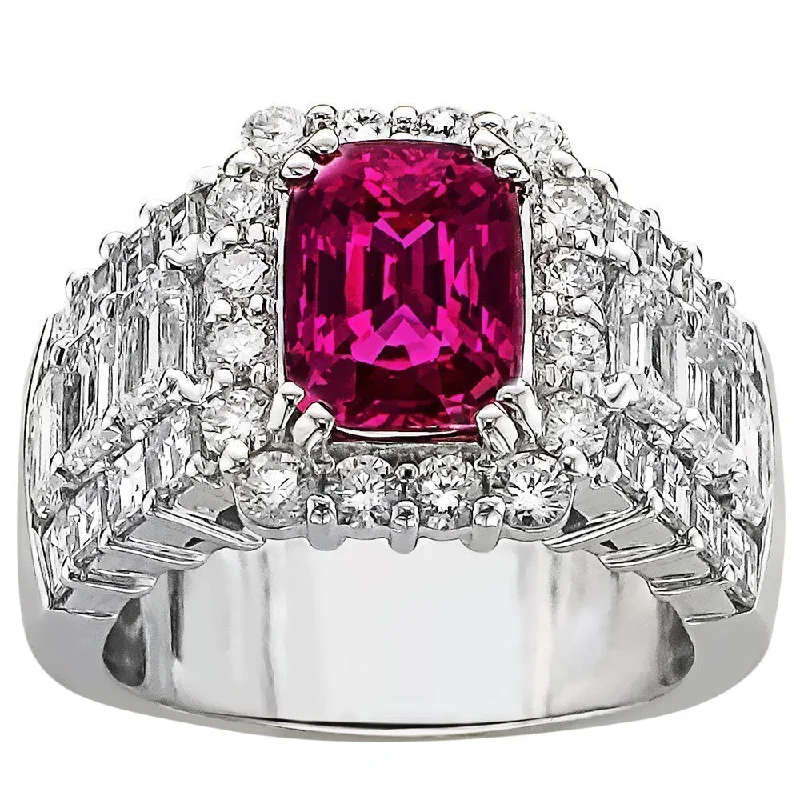 JULEVE 18KT GOLD 3.11 CT PINK-RED SAPPHIRE & 3.46 CTW DIAMOND RING