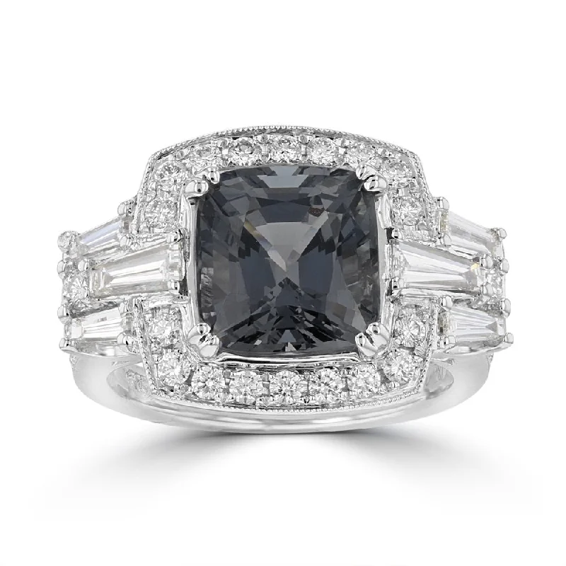 JULEVE 18KT GOLD 4.19 CT GREY SPINEL & 1.20 CTW DIAMOND HALO RING